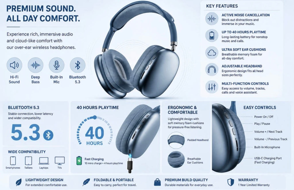 KAYCEEE

Wireless Bluetooth Headphones Bluetooth & Wired

Headset (Blue, True Wireless)