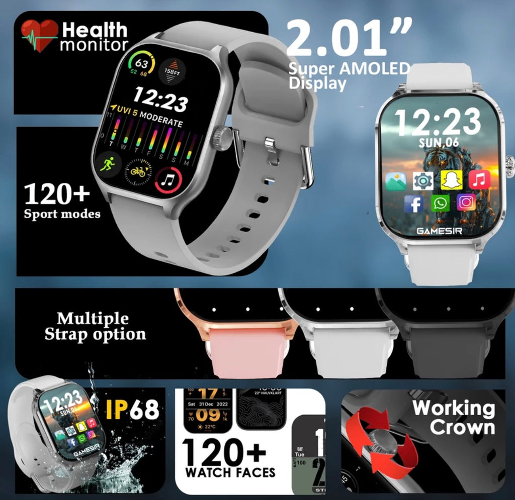 GameSir H9 Grey Smartwatch with Bluetooth, Fitness & Heart Rate Tracking Smartwatch (Grey-1 Strap,
Free Size)